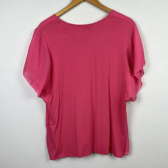 New Portmans Top Blouse Pink Short Sleeve V-Neck Office Casual Size L 14 - Picture 3 of 9
